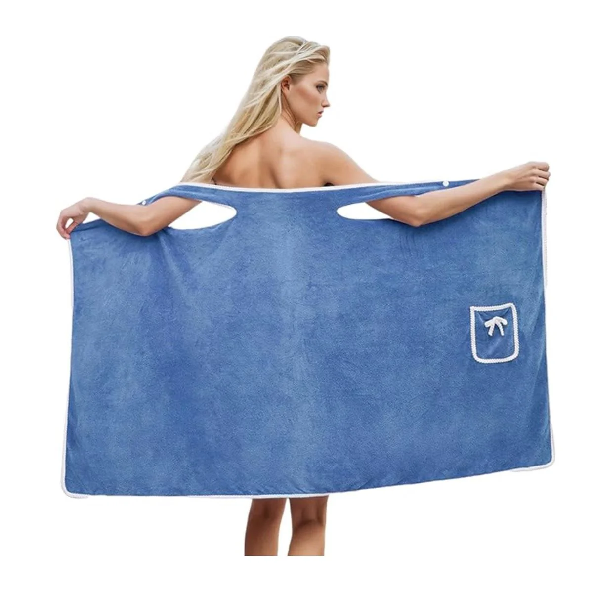 Adjustable Women's Bath Towel Wrap with Snap Closure & Pocket