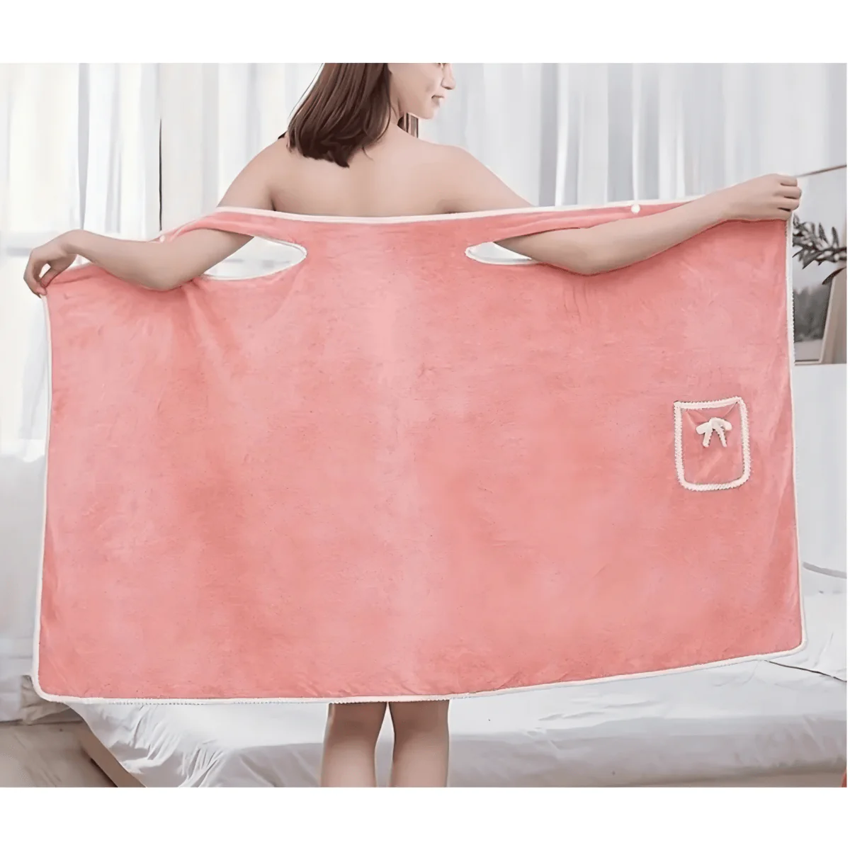 Adjustable Women's Bath Towel Wrap with Snap Closure & Pocket - Image 10