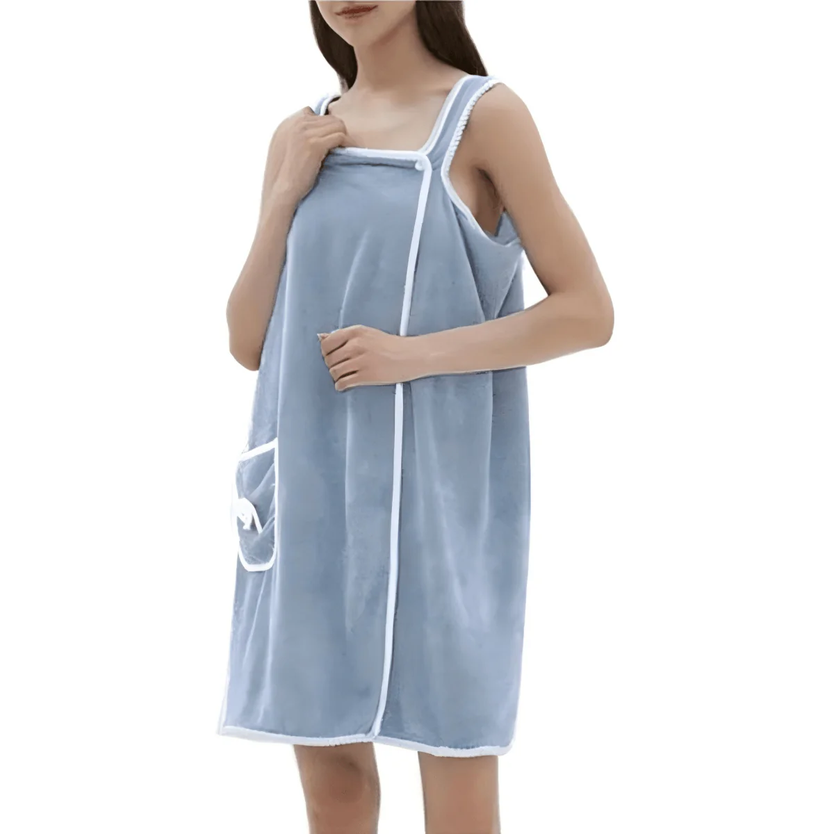 Adjustable Women's Bath Towel Wrap with Snap Closure & Pocket - Image 13