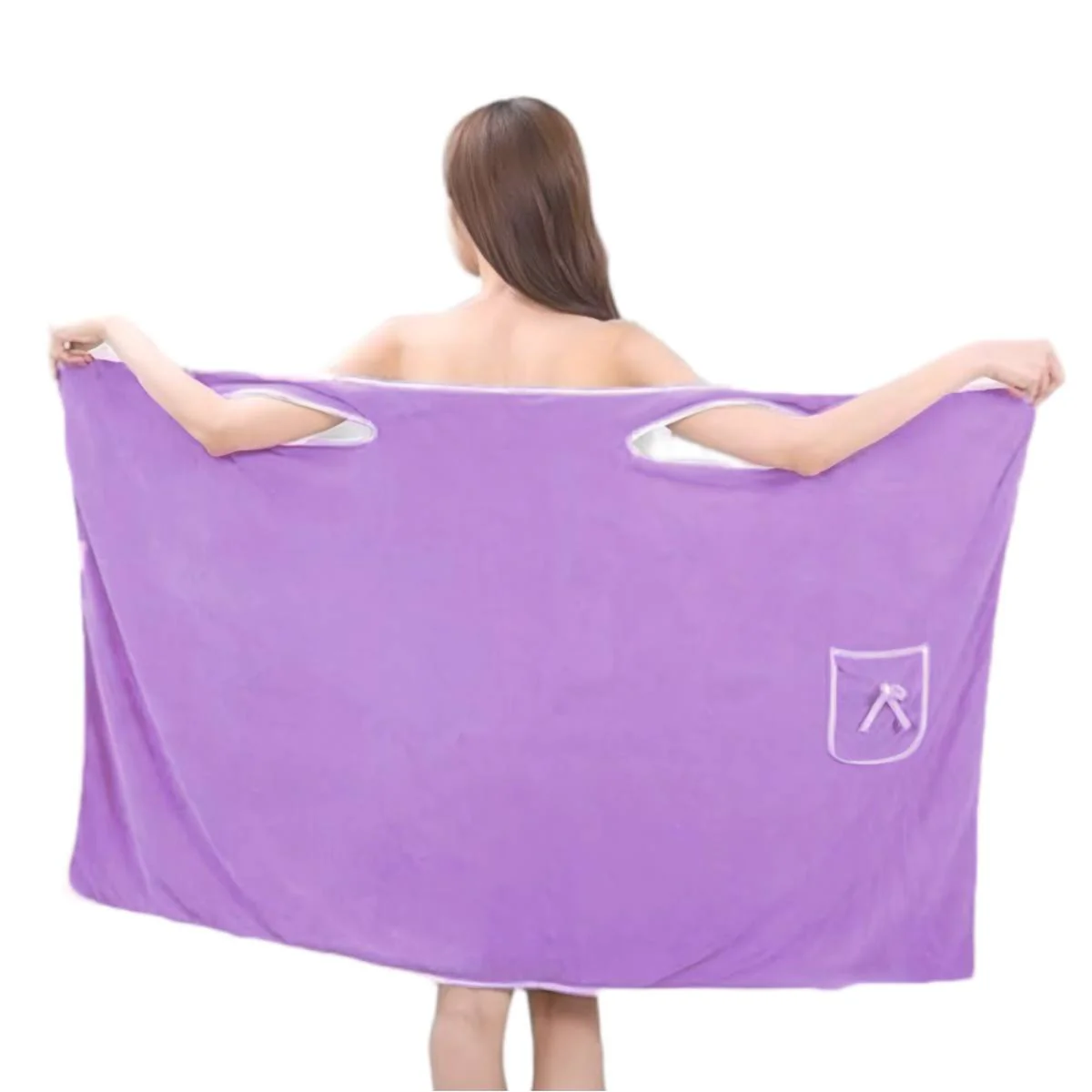 Adjustable Women's Bath Towel Wrap with Snap Closure & Pocket - Image 14