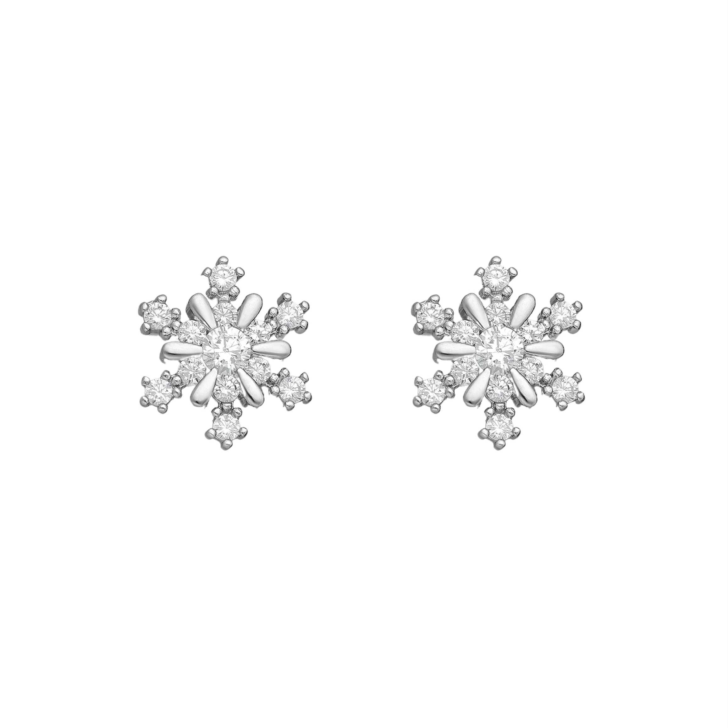 Ag Sterling CZ Delicate Snowflake Stud Earrings - Image 2