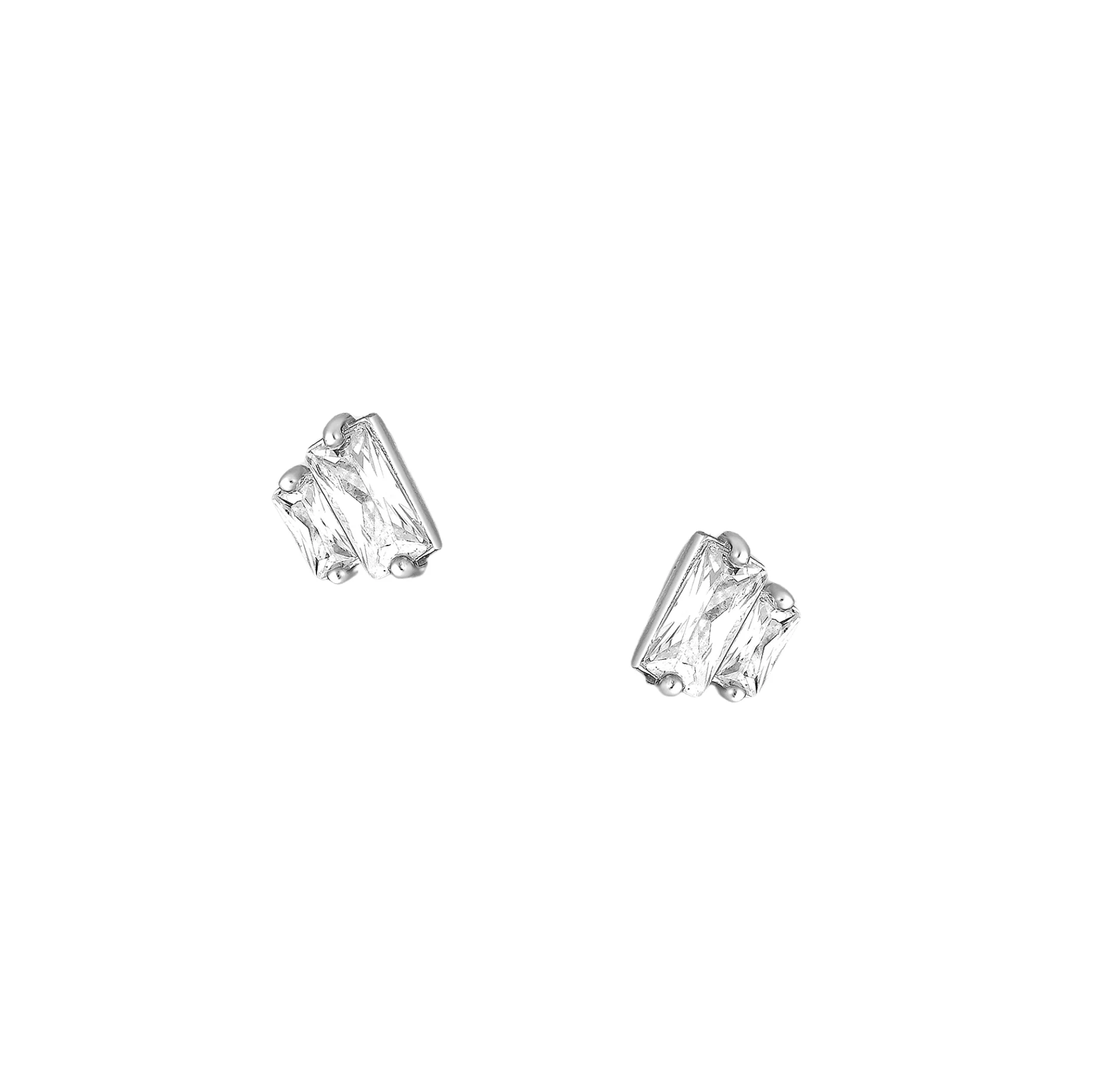 Ag Sterling Dual Baguette Cubic Zirconia Stud Earrings in Holiday Box - Image 2
