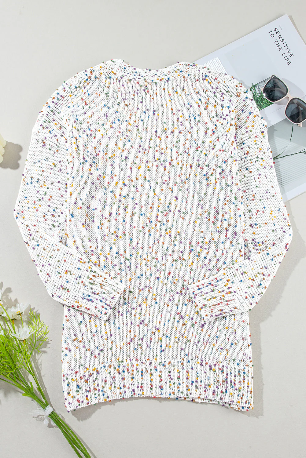 Threaded Pear Ailany Confetti Rib Knit Long Sleeve Cardigan - Image 6