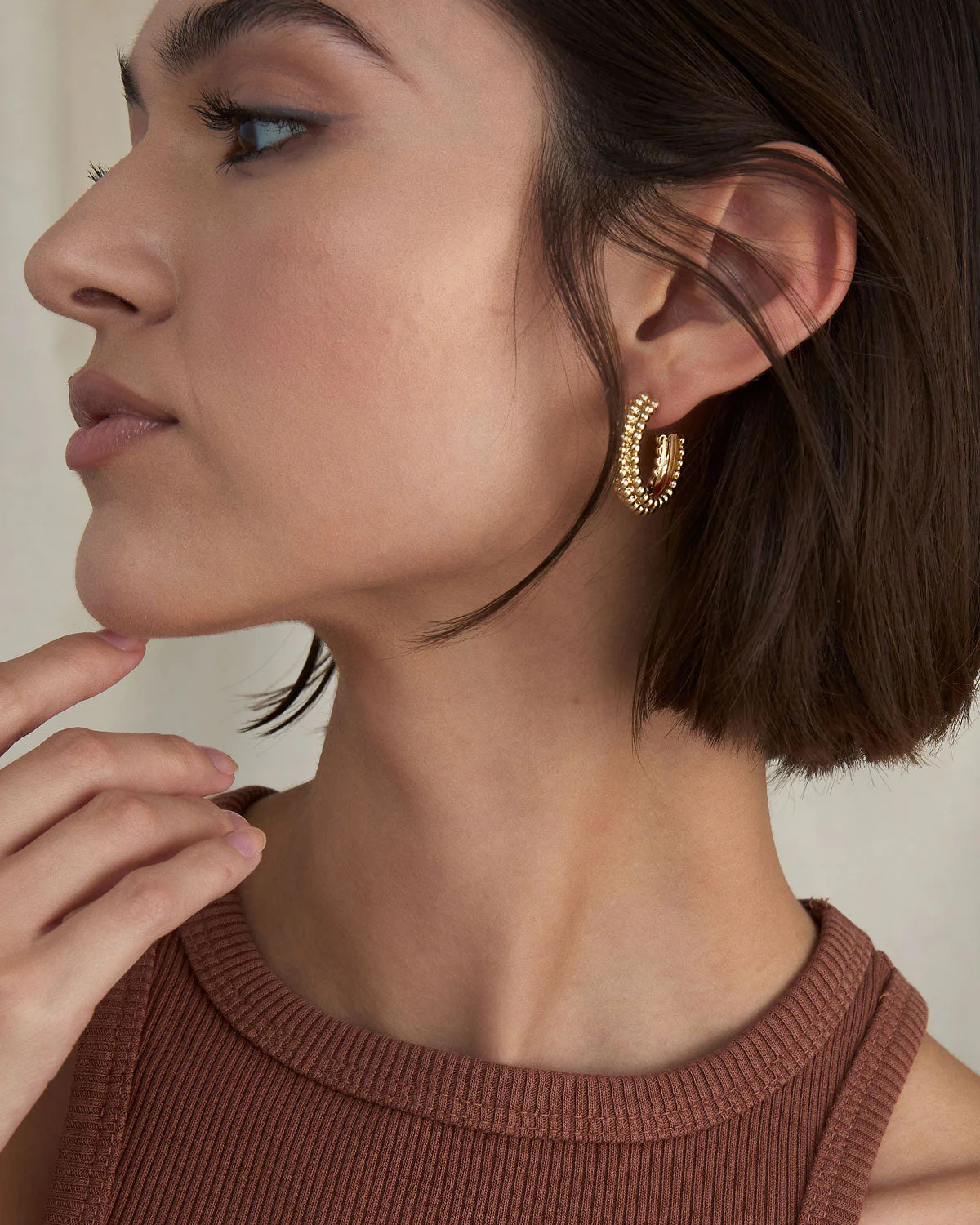 Aligned Beaded Hoop Earrings - Image 5