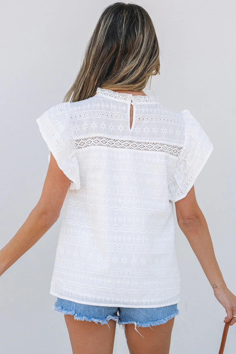 Threaded Pear Alondra Lace Flutter Sleeve Eyelets Blouse - Image 2