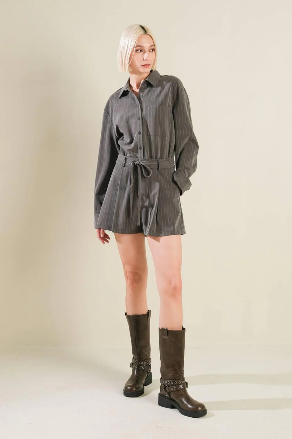 Am I Okay With Woven Romper - Image 5