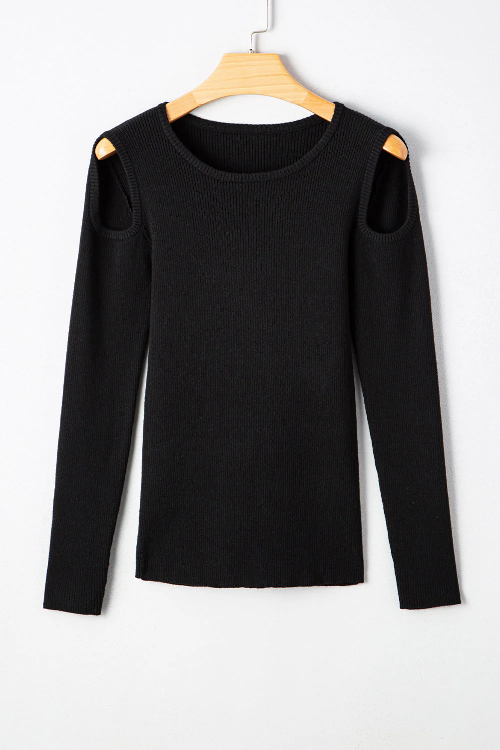 Threaded Pear Amaya Ribbed Knit Cold Shoulder Sweater - Image 7