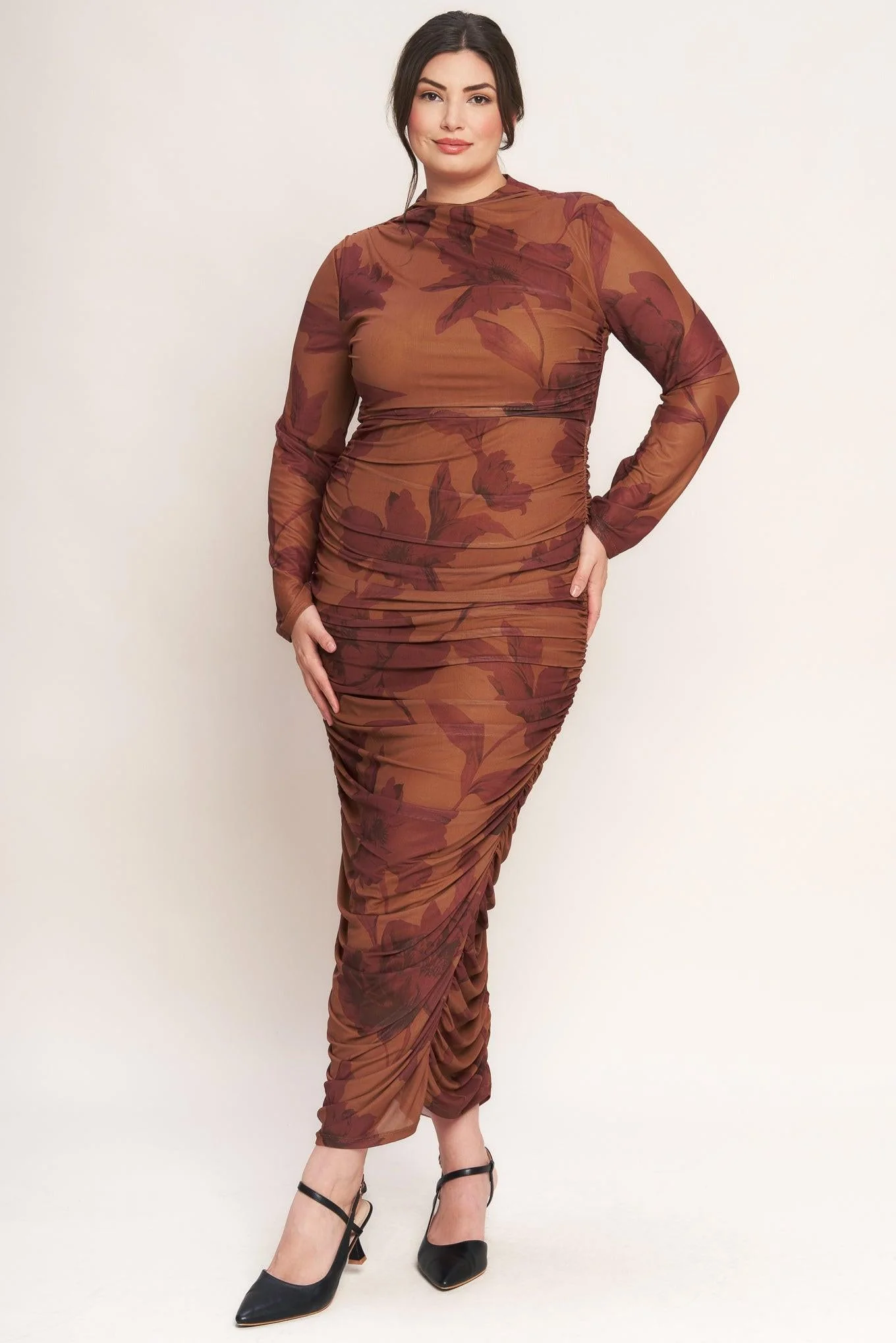 Amber Flora Power Mesh Midi Dress - Image 11