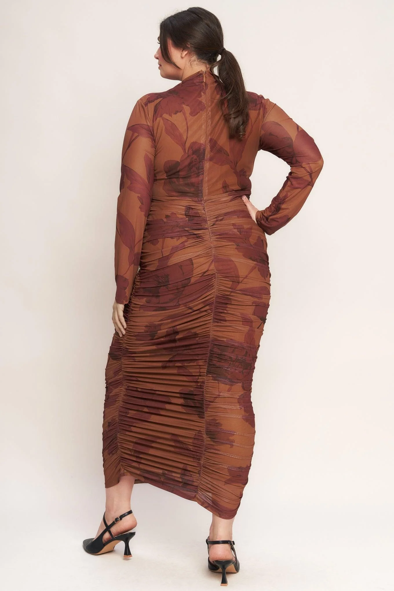 Amber Flora Power Mesh Midi Dress - Image 13