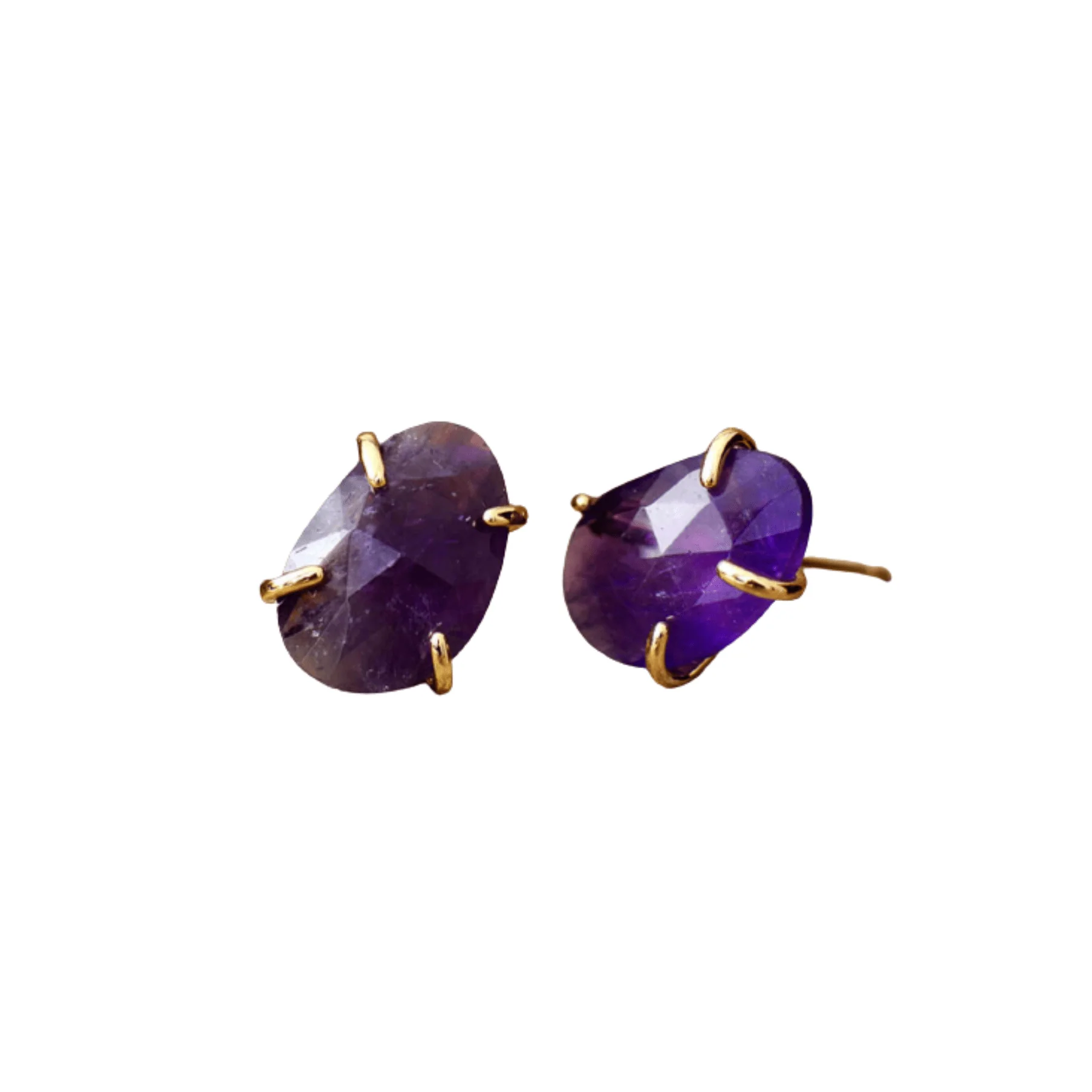 Amethyst Prong-Set Stud Earrings in Goldtone - Image 2