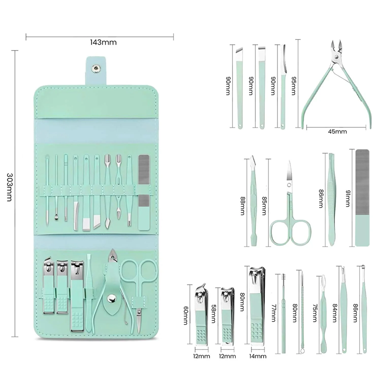 Amore Paris Stainless Steel Professional 16-Piece Manicure Pedicure Facial Set Grooming Kit with Luxurious Portable Travel Leather Case - Image 9