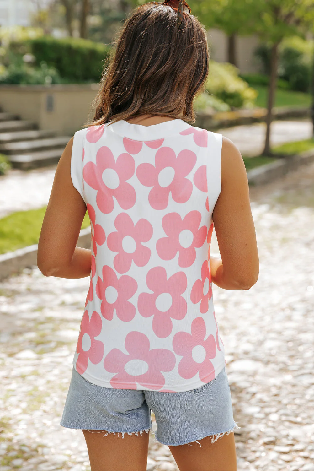 Threaded Pear Andi Flower Knitted V Neck Tank Top - Image 2