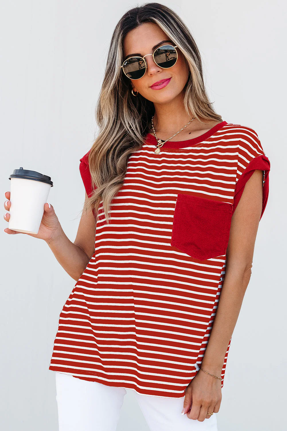 Threaded Pear Annika Stripe Round Neck Tank Top