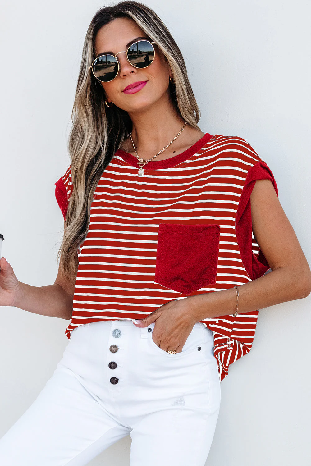 Threaded Pear Annika Stripe Round Neck Tank Top - Image 3