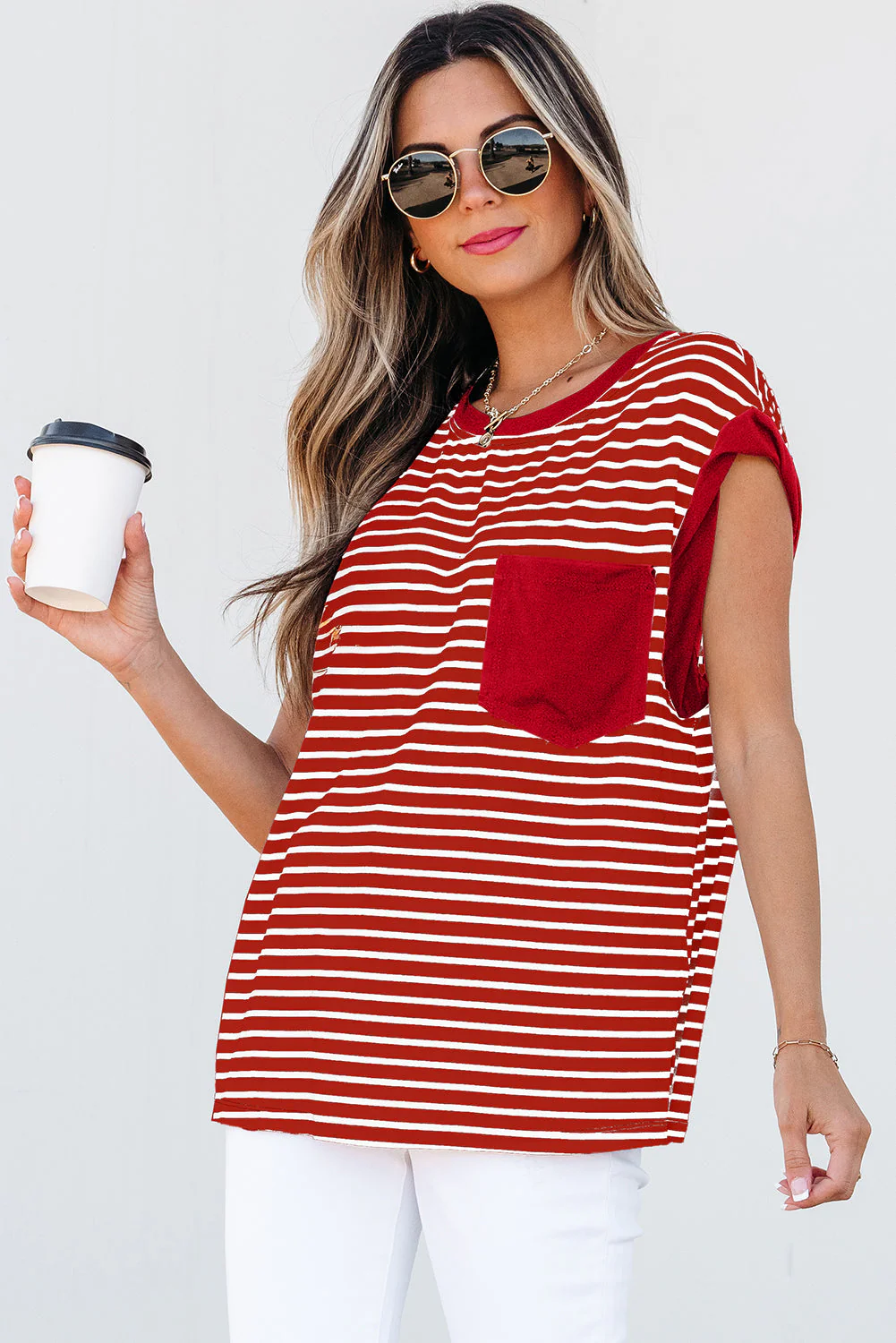 Threaded Pear Annika Stripe Round Neck Tank Top - Image 4