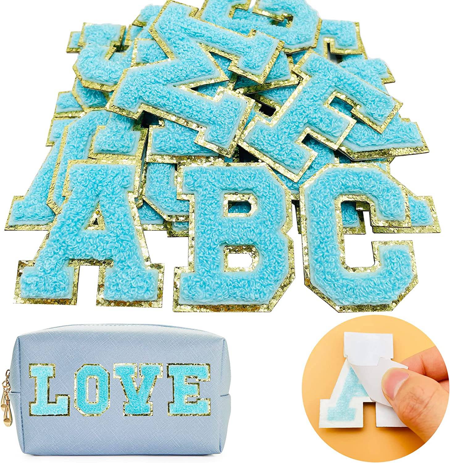 Aqua Self Adhesive Chenille Letters Patches - Image 2