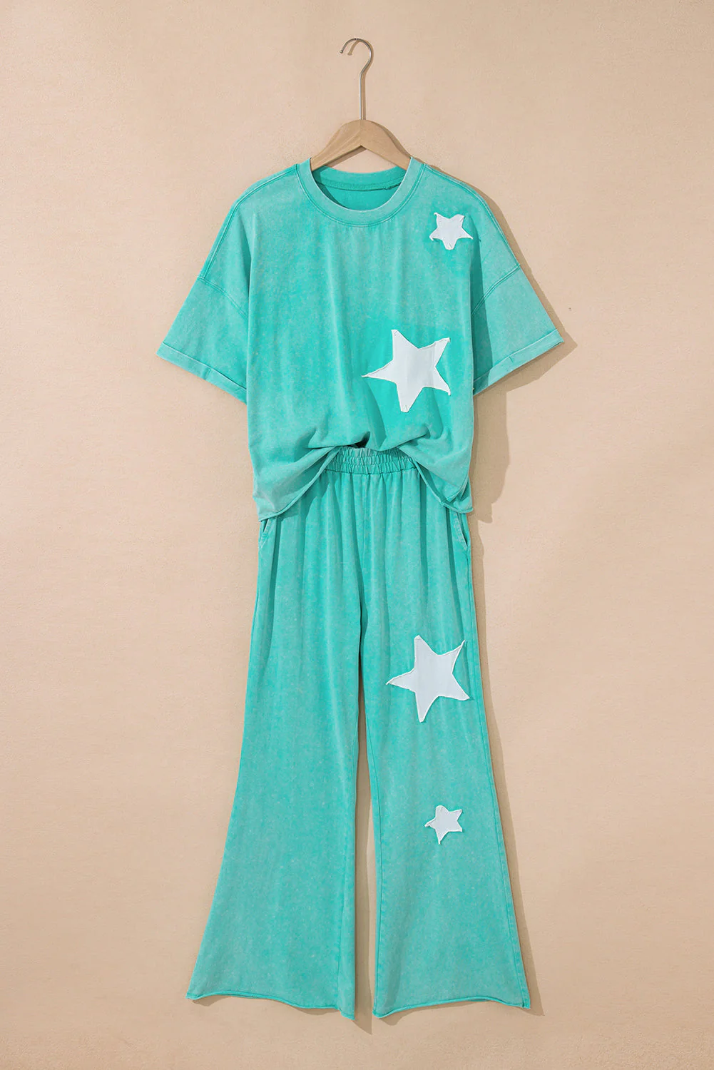 Threaded Pear Arabella Acid Wash Star Patched Rolled Trim Pants Set - Image 7