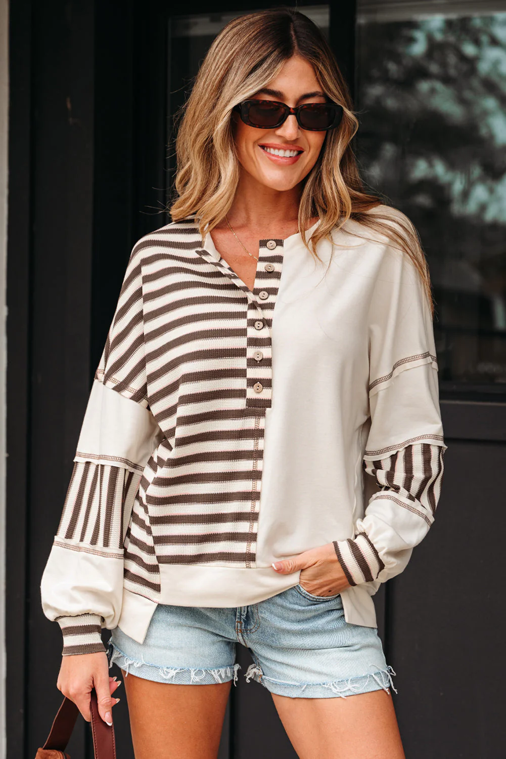 Threaded Pear Ariana Stripe Stitched Oversized Sweatshirt - Image 5