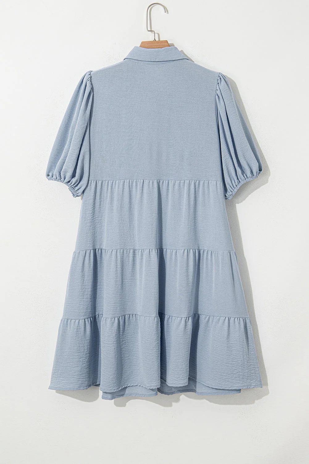 Threaded Pear Arya Shirt Collar Button Up Puff Sleeve Tiered Dress - Image 7