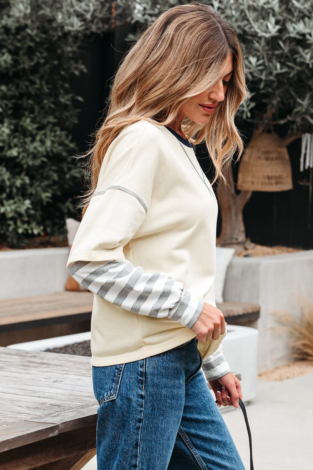 Threaded Pear Ashley Striped Long Sleeve Two-in-one Top - Image 3