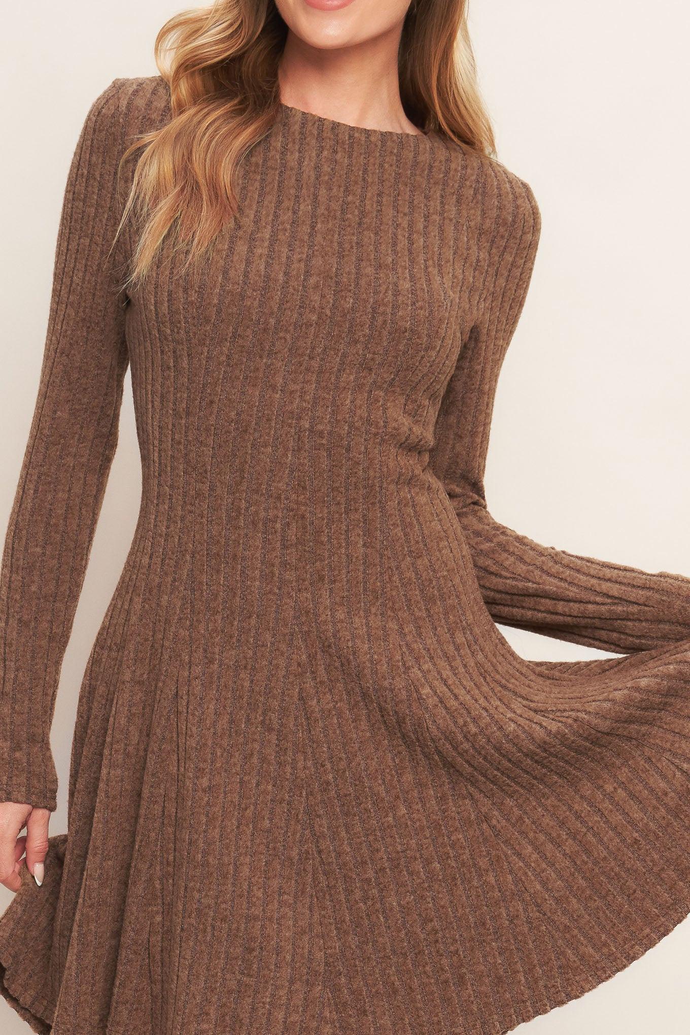Autumn Coffee Brown Knit Mini Dress - Image 2
