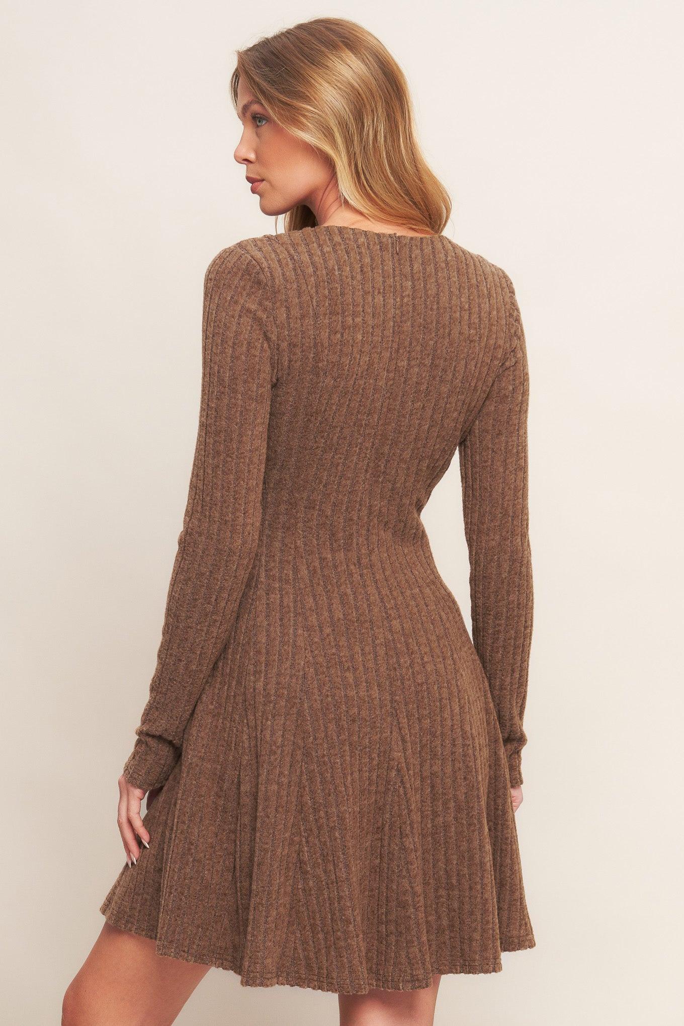 Autumn Coffee Brown Knit Mini Dress - Image 5