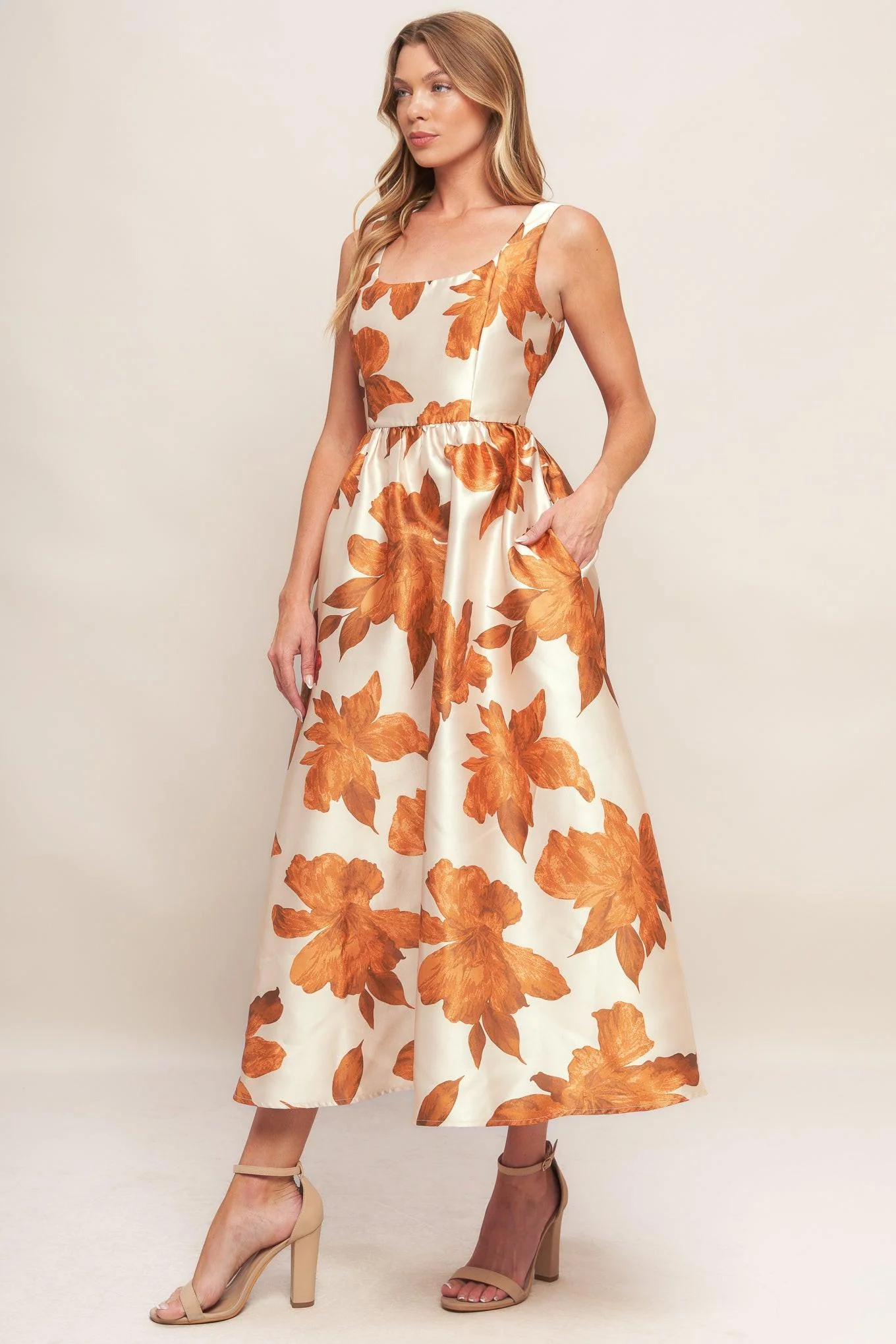 Autumnal Floral Woven Midi Dress - Image 3