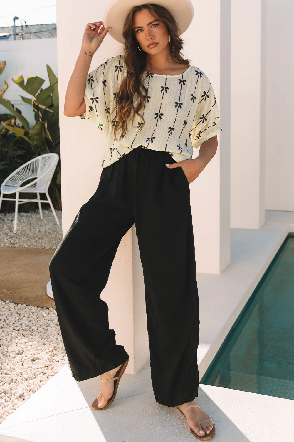 Threaded Pear Aviana Bow Print Puff Short Sleeve Top - Image 5