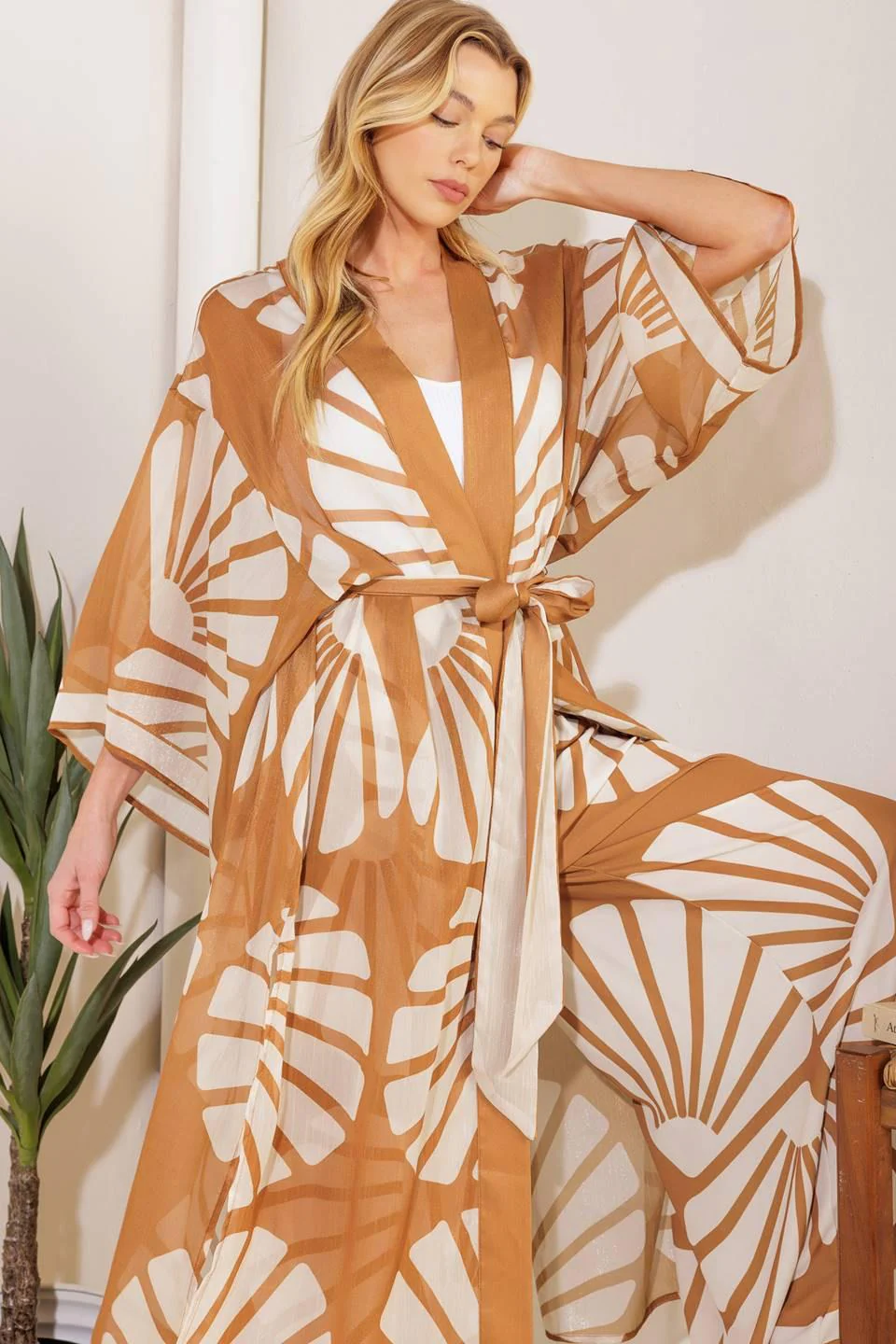 Awaiting Love Woven Kimono Cover up and Pant Set - Image 4