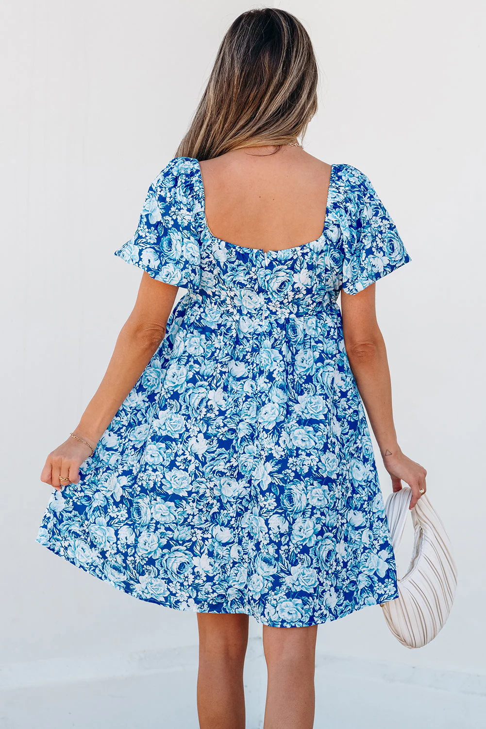 Threaded Pear Azalea Floral Puff Sleeve Babydoll Mini Dress - Image 2