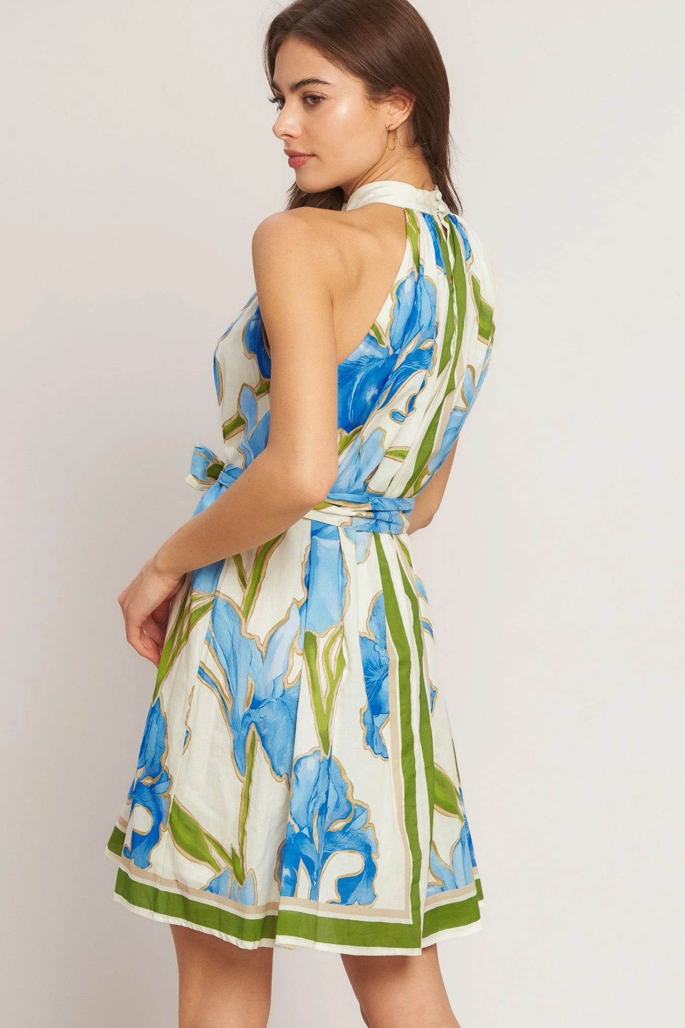 Azure Bloom Halter Woven Mini Dress - Image 2
