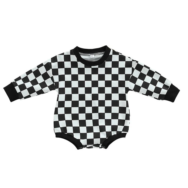 Baby Boy Girl Fall Sweatshirt Bodysuit Checkerboard Print Long Sleeve Jumpsuit Romper - Image 12