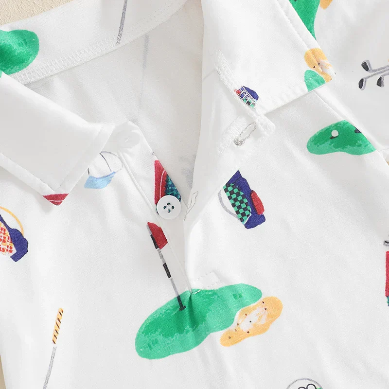 Baby Boy Girl Golf Romper Half Button-up Lapel Neck Short Sleeve Jumpsuit Summer Clothes - Image 5