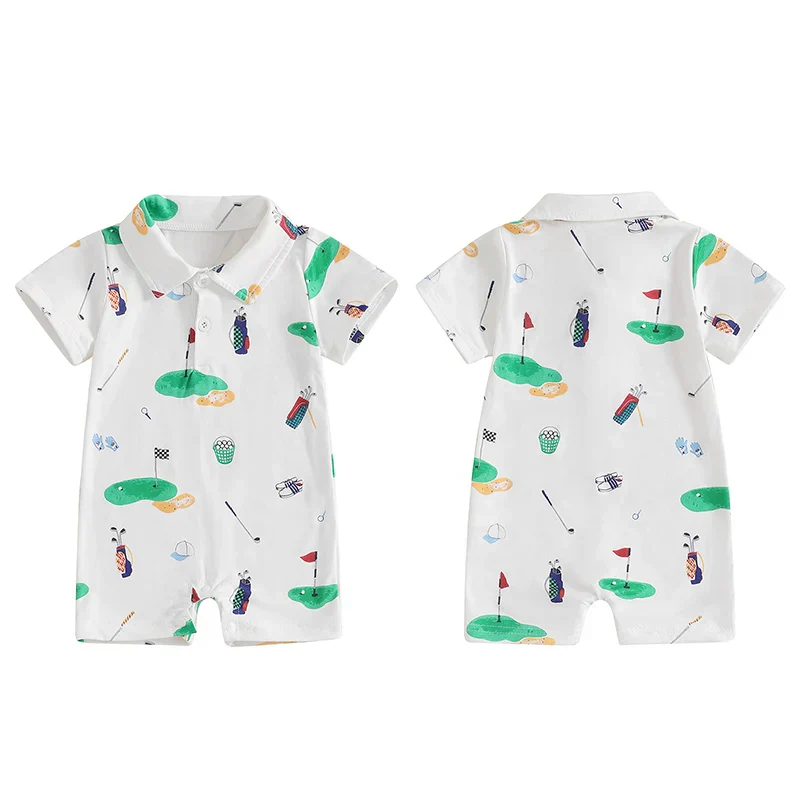 Baby Boy Girl Golf Romper Half Button-up Lapel Neck Short Sleeve Jumpsuit Summer Clothes - Image 7