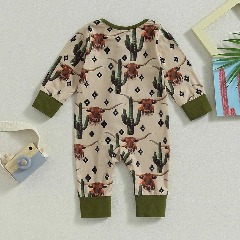 Baby Boys Girls Jumpsuit Long Sleeve Cow/Horse Print Zipped Autumn Romper Clothes - Image 6