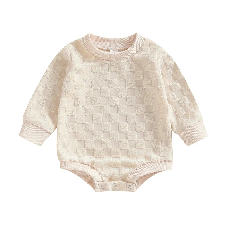 Baby Boys Girls Romper Long Sleeve Crew Neck Checkered Bodysuit Fall Playsuit - Image 8
