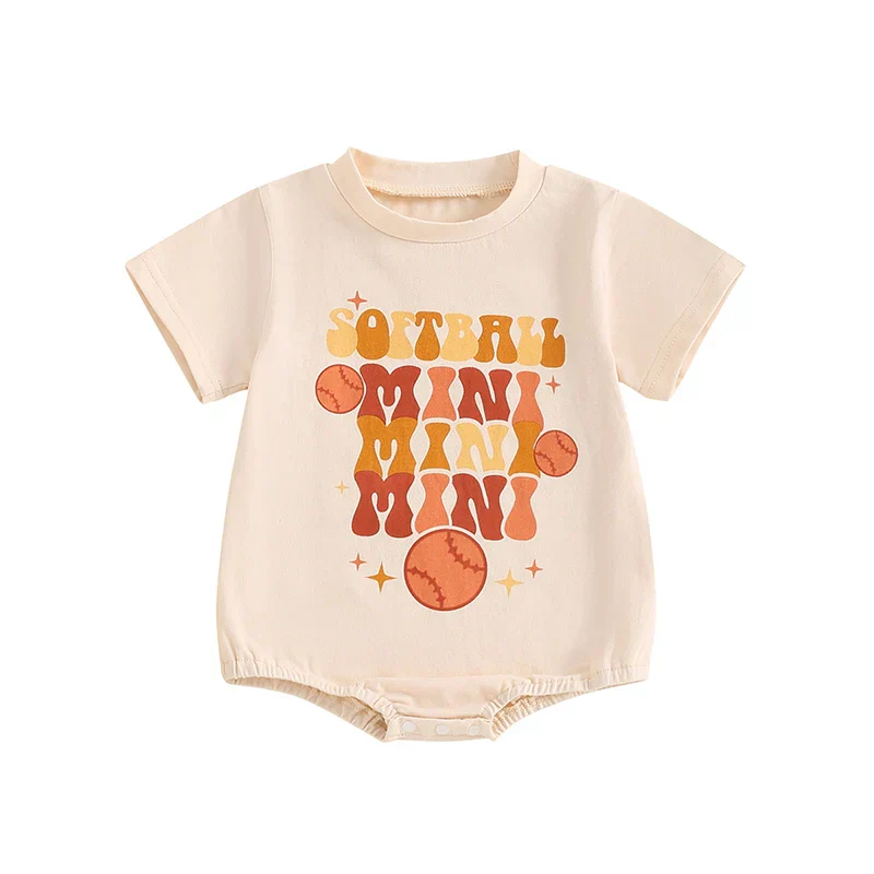 Baby Boys Girls Softball Mini Letter Baseball Print Romper Short Sleeve Round Neck Jumpsuit - Image 7