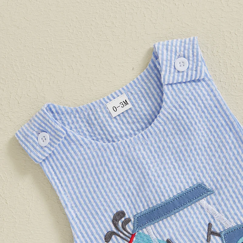 Baby Boys Jumpsuit Sleeveless Crew Neck Striped Embroidery Golf Cart Summer Romper - Image 10