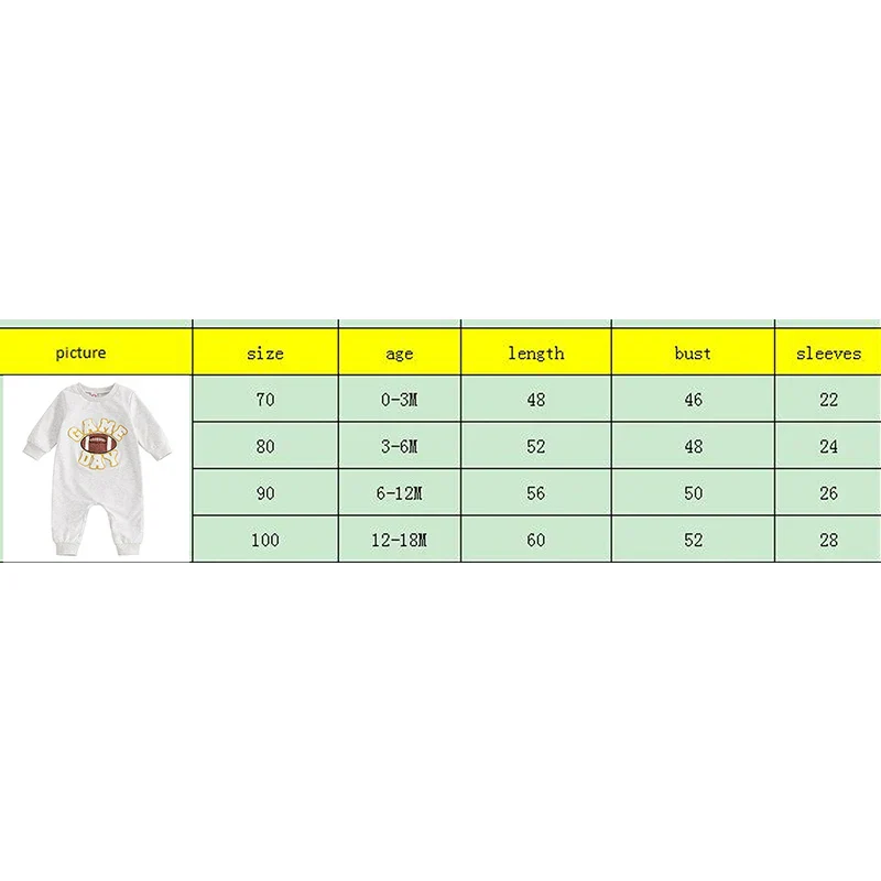 Baby Girl Boy Fall Romper GAME DAY Letter Football Embroidery Long Sleeve Full Length Jumpsuit - Image 7