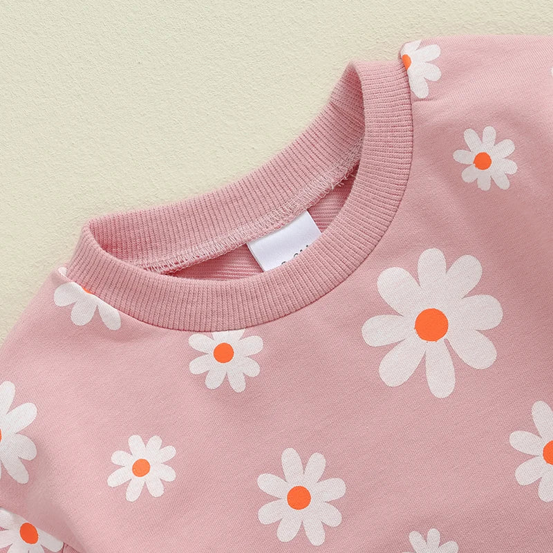 Baby Girl Bubble Romper Flower Daisy Print Round Neck Long Sleeve Jumpsuit - Image 4