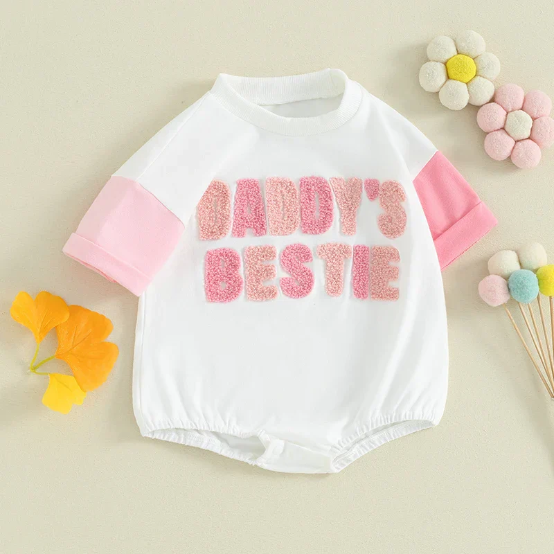 Baby Girl Daddy's Bestie Embroidery Letters Romper Short Sleeve Bodysuit Father Gift Clothes - Image 11