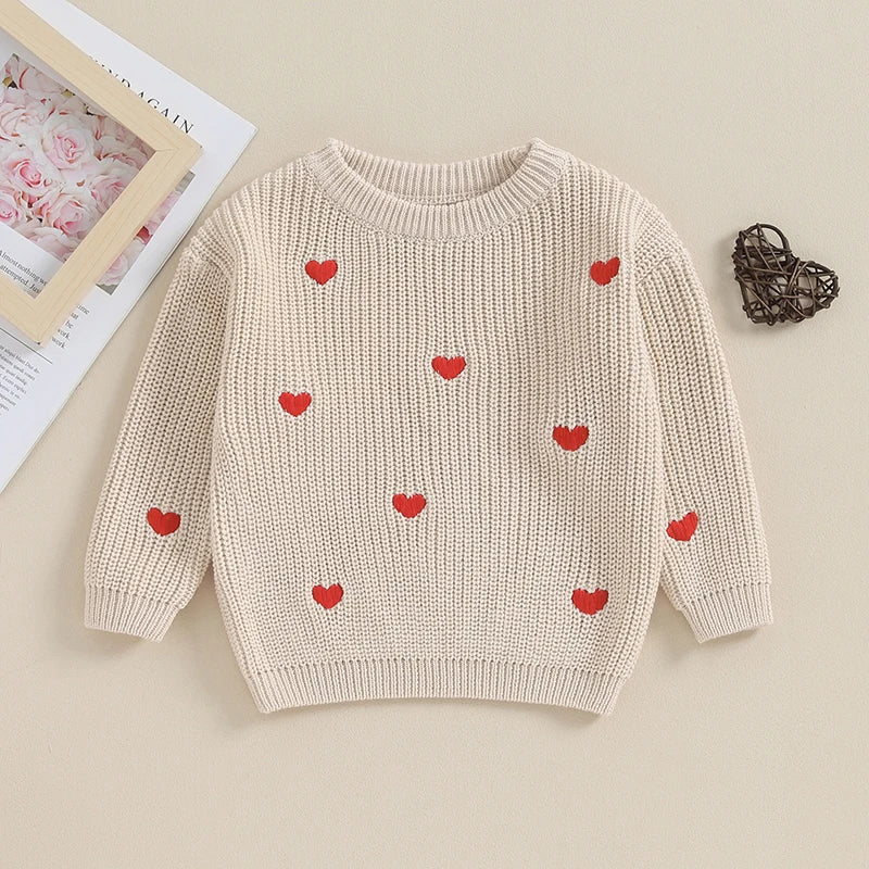 Baby Girl Knit Sweater Heart Embroidery Pullover Valentine's Day Clothes Top - Image 11