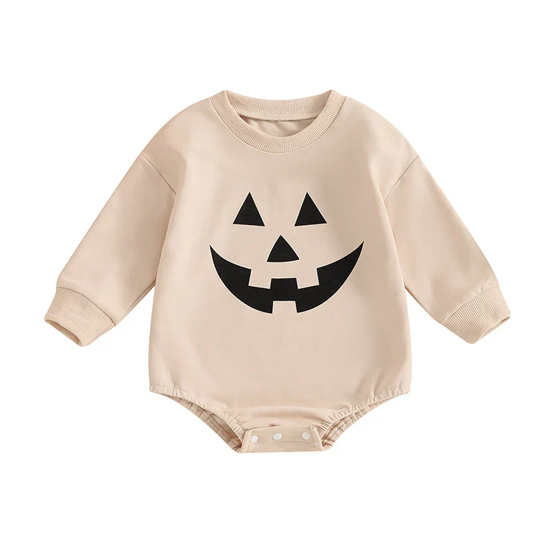 Baby Girls Boys Halloween Romper Casual Pumpkin Jack O Lantern Face Print Round Neck Long Sleeve Jumpsuit - Image 7