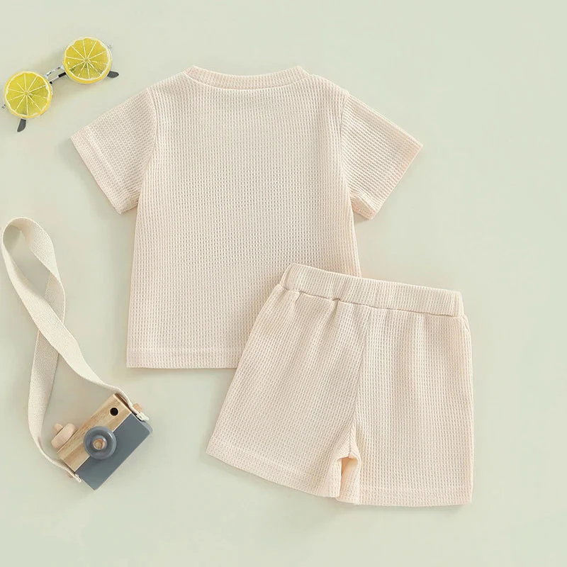 Baby Toddler Boy 2Pcs Mama's Boy Letter Embroidery Short Sleeve Top Matching Shorts Set Waffle Outfit - Image 5
