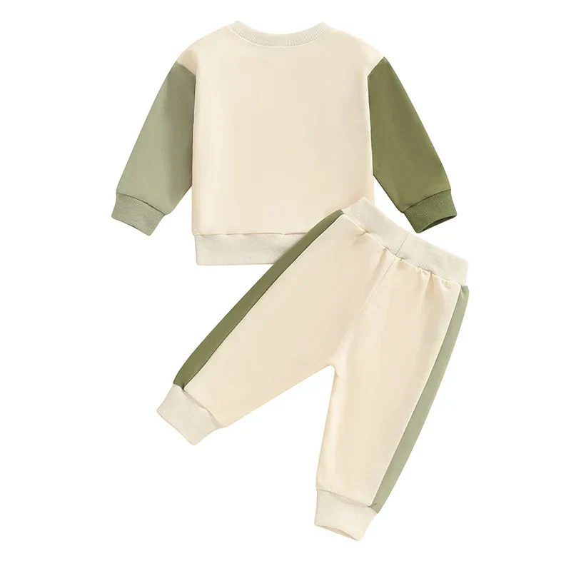 Baby Toddler Boys 2Pcs Fall Outfit Contrast Color Long Sleeve Top and Long Pants Set - Image 14
