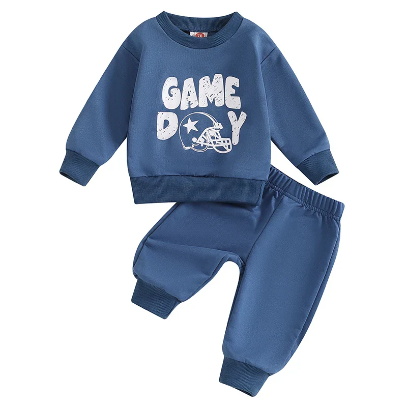 Baby Toddler Boys 2Pcs Game Day Cartoon Letter Football Print Long Sleeve Pullover Top + Casual Pants Set - Image 6