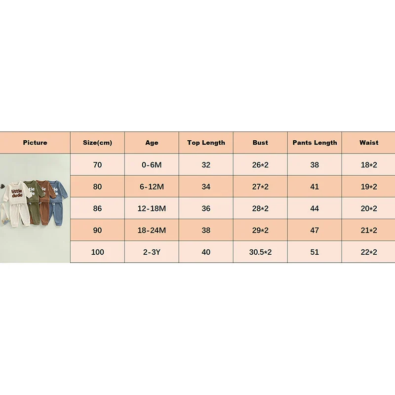 Baby Toddler Boys 2Pcs Little Dude Waffle Outfit Letter Embroidery Long Sleeve Top with Elastic Waist Solid Pants Set - Image 11