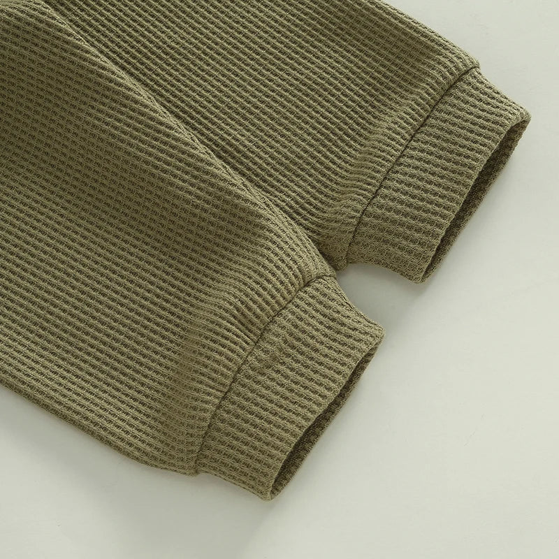 Baby Toddler Boys 2Pcs Little Dude Waffle Outfit Letter Embroidery Long Sleeve Top with Elastic Waist Solid Pants Set - Image 12