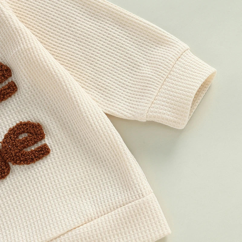 Baby Toddler Boys 2Pcs Little Dude Waffle Outfit Letter Embroidery Long Sleeve Top with Elastic Waist Solid Pants Set - Image 5