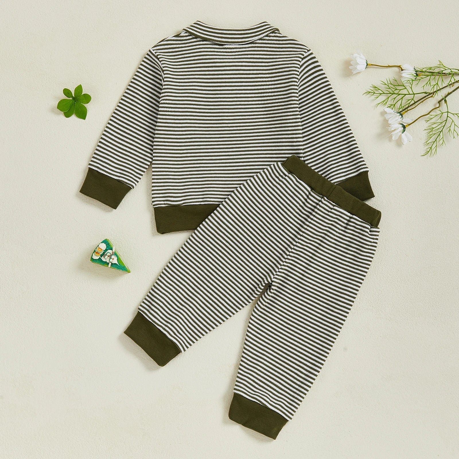 Baby Toddler Boys 2Pcs Long Sleeve Embroidery Duck Top with Striped Pants Infant Clothes Set - Image 3